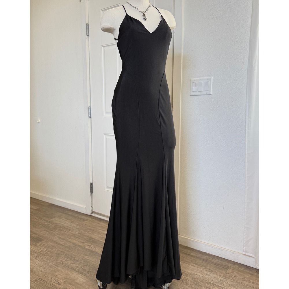 Lucy in the Sky Black Maxi Dress Small Open Back Mermaid Bodycon Formal Gown